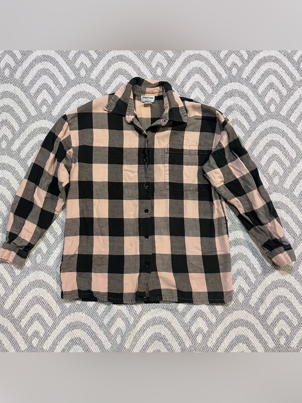 Newport News Light Pink Black Plaid Button Up Shirt Small